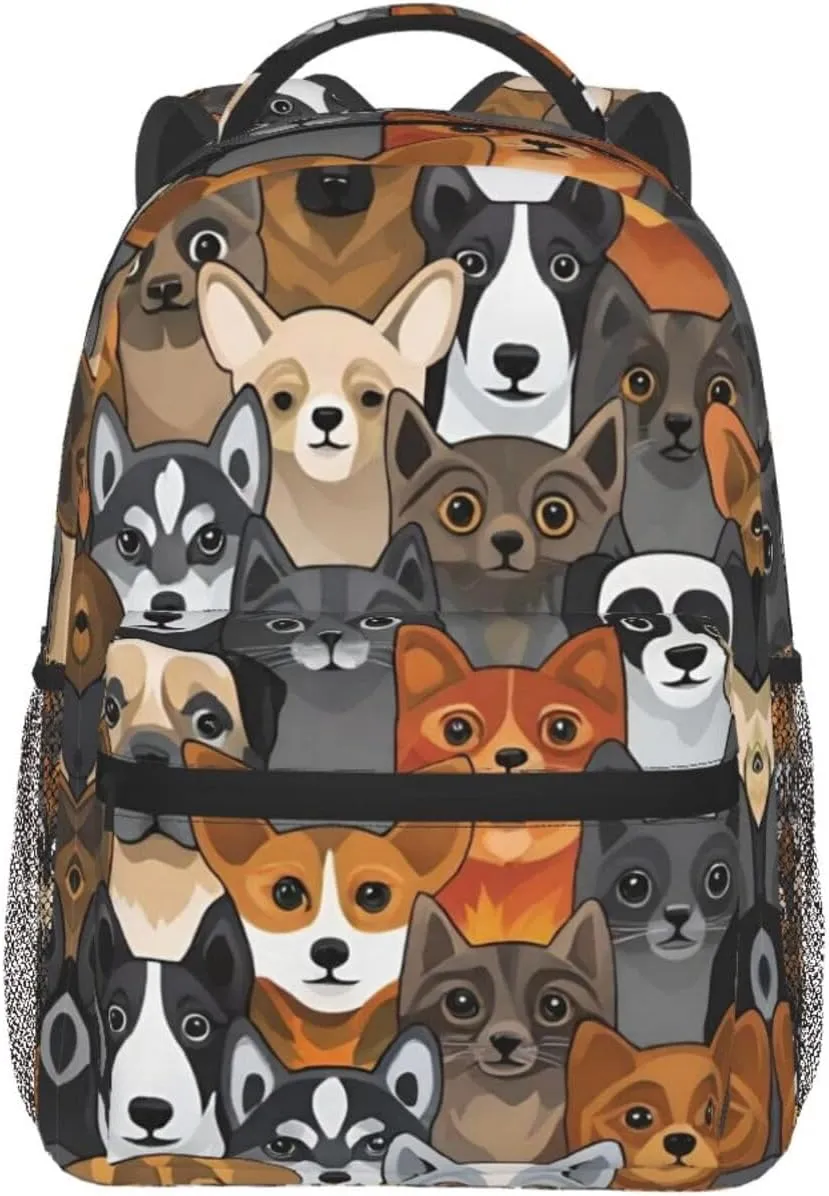 Polyester Daypack Backpack for Trekking Picnic Walking Cycling - Large Capacity Anti-Theft Multipurpose Shoulder Bag, Cat And Dog Cute Cartoon Style Art Casual Daypack