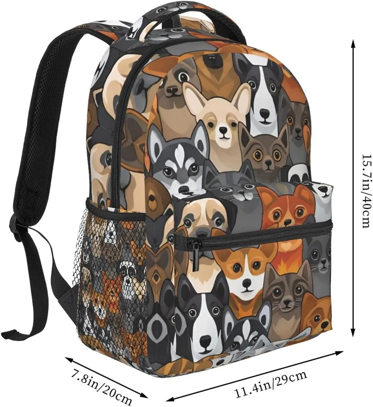 Polyester Daypack Backpack for Trekking Picnic Walking Cycling - Large Capacity Anti-Theft Multipurpose Shoulder Bag, Cat And Dog Cute Cartoon Style Art Casual Daypack