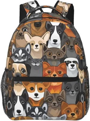 Polyester Daypack Backpack for Trekking Picnic Walking Cycling - Large Capacity Anti-Theft Multipurpose Shoulder Bag, Cat And Dog Cute Cartoon Style Art Casual Daypack