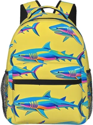Polyester Daypack Backpack for Trekking Picnic Walking Cycling - Large Capacity Anti-Theft Multipurpose Shoulder Bag, Ocean Sea Shark Fish Art Casual Daypack