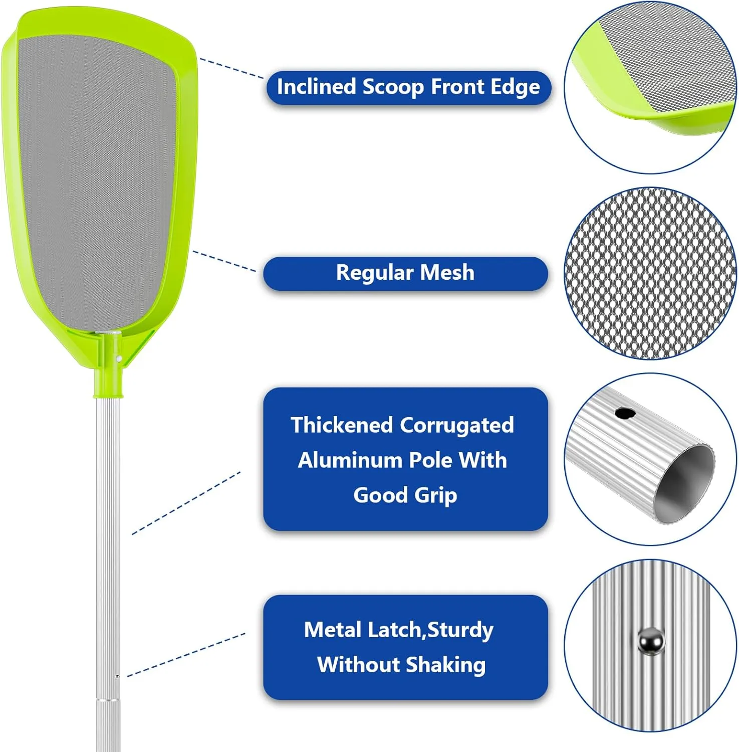 Pool Skimmer Net- Total Length 72 inches Rake with Pole,Accessories for Cleaning Inground/Above Ground Swimming Pool, Pond,Spa and Hot Tub Leaf Debris