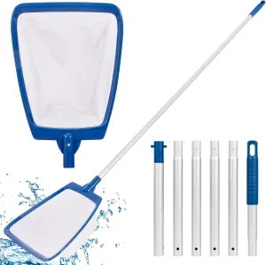 POOLAZA Pool Skimmer Net with Pole, Ultra Fine Mesh Pool Nets for Cleaning with Pole, Semi-deep Pool Net Skimmer with 68'' Thickened Aluminum Pole, Pool Leaf Net for Above Ground Pool, Spa & Hot Tub