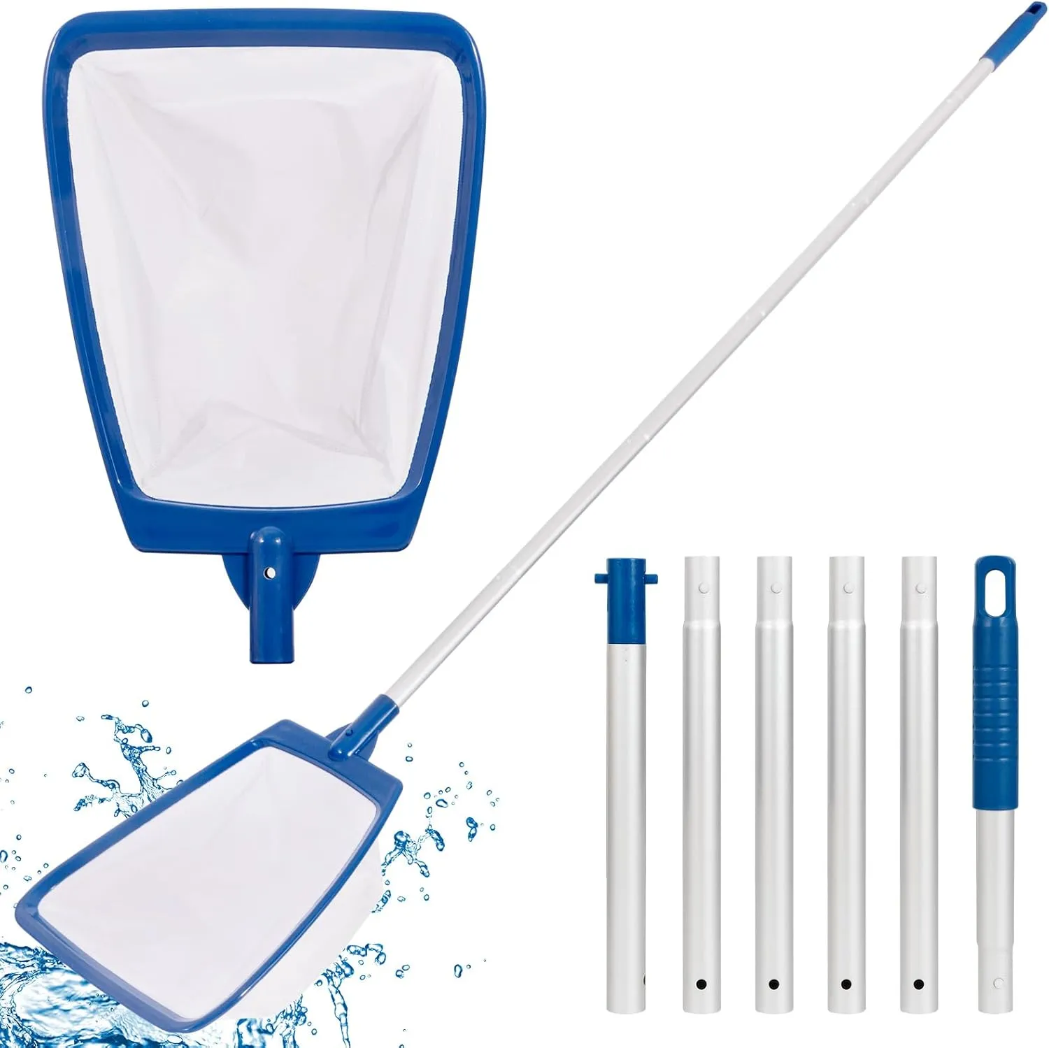 POOLAZA Pool Skimmer Net with Pole, Ultra Fine Mesh Pool Nets for Cleaning with Pole, Semi-deep Pool Net Skimmer with 68'' Thickened Aluminum Pole, Pool Leaf Net for Above Ground Pool, Spa & Hot Tub