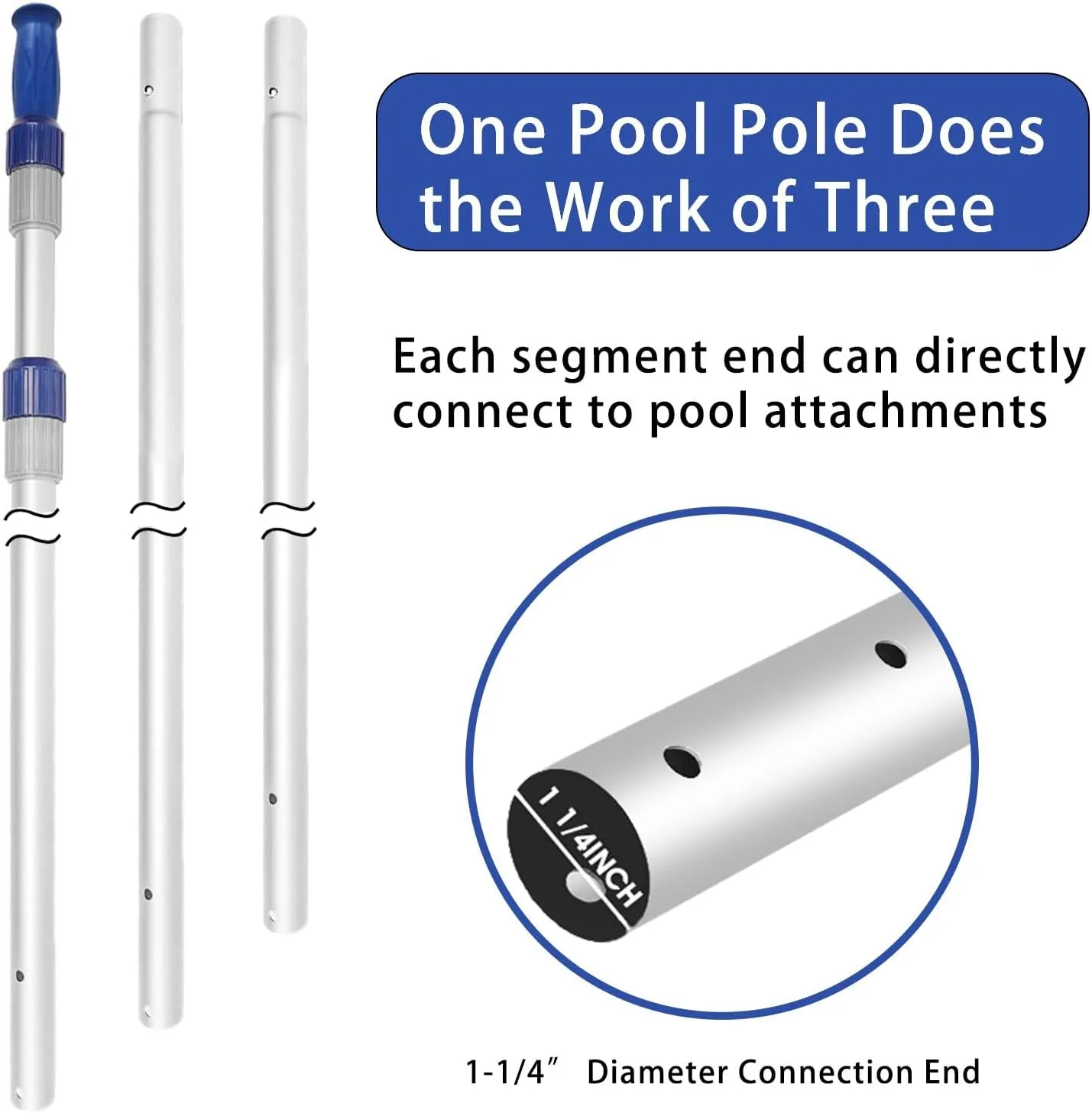 Poolvio 15 FT Telescopic Pool Pole - Adjustable 3 Piece Aluminum Pool Skimmer Pole for Pool Cleaning Skimmer Nets Vacuum Heads & Brushes, Strong Grip & Lock