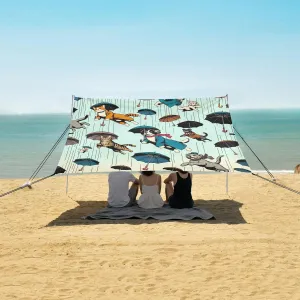 Pop Art Artistic Cats and Dogs Beach Canopy Tent Anti-UV & Wind Resistant, Camping Sun Shelter Easy Setup Portable,Outdoor Shade Tents with Sandbags,Sand Shovels,Ground Pegs & Stability Poles