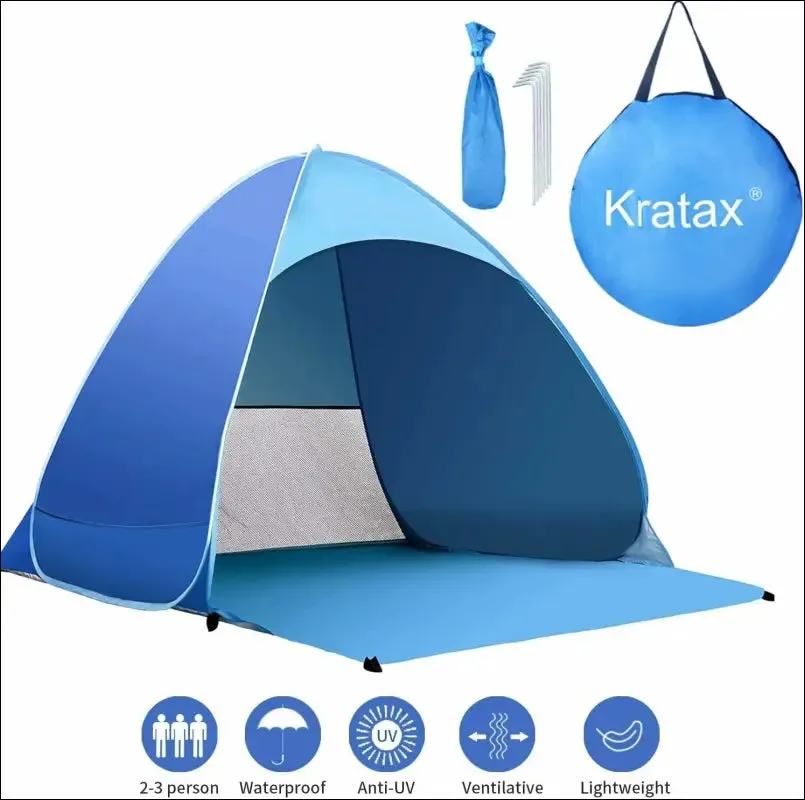 Pop up beach tent for 1-3 person rated upf for uv sun protection waterproof