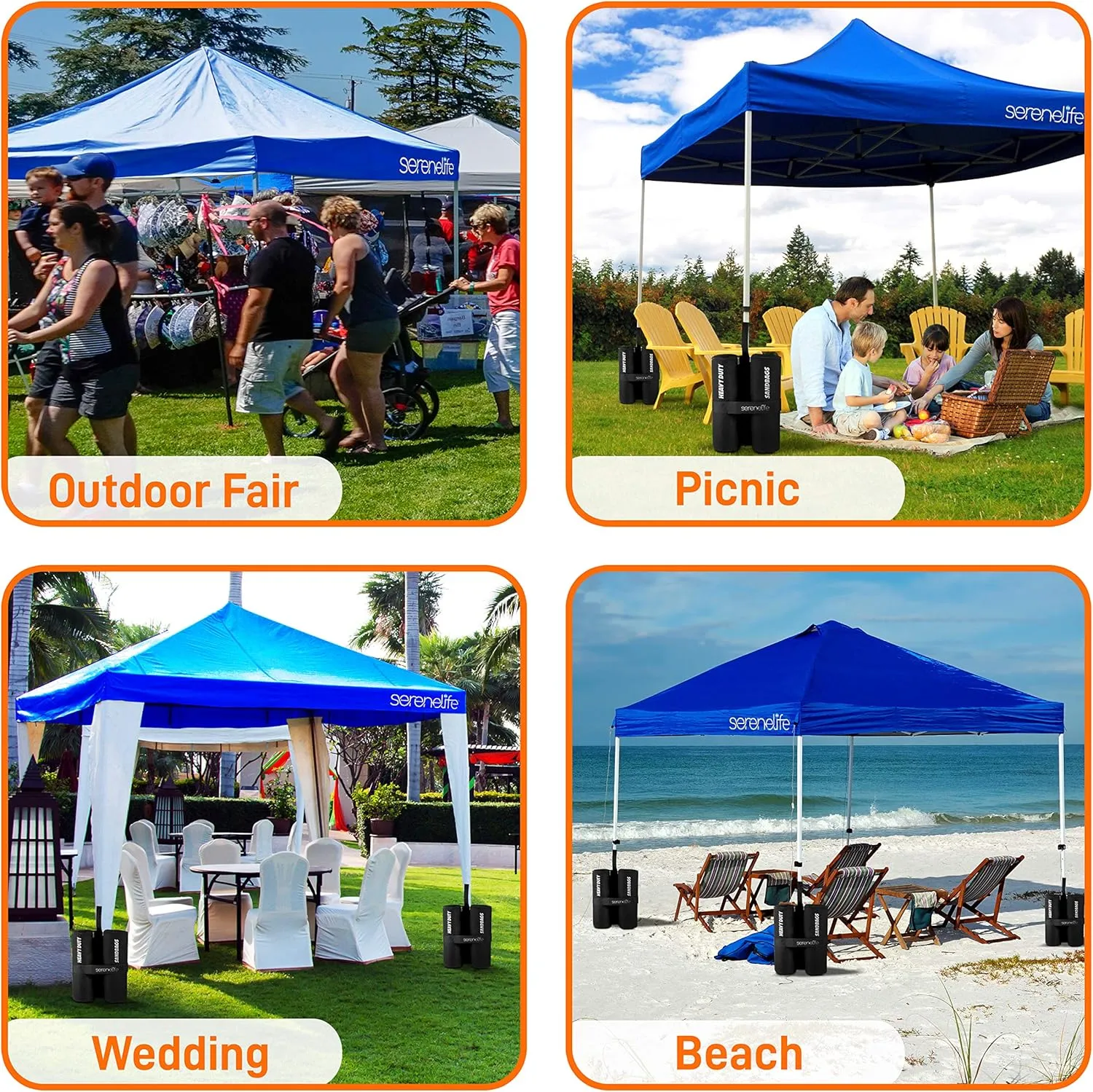 Pop Up Canopy Tent 10x10 - Commercial Instant Shelter Foldable/Collapsible Sun Shade Canopy Pop Up Tent w/Waterproof UV Resistant Top, Portable Carry Bag & Sand Bag - SereneLife SLGZ10BU (Navy Blue)