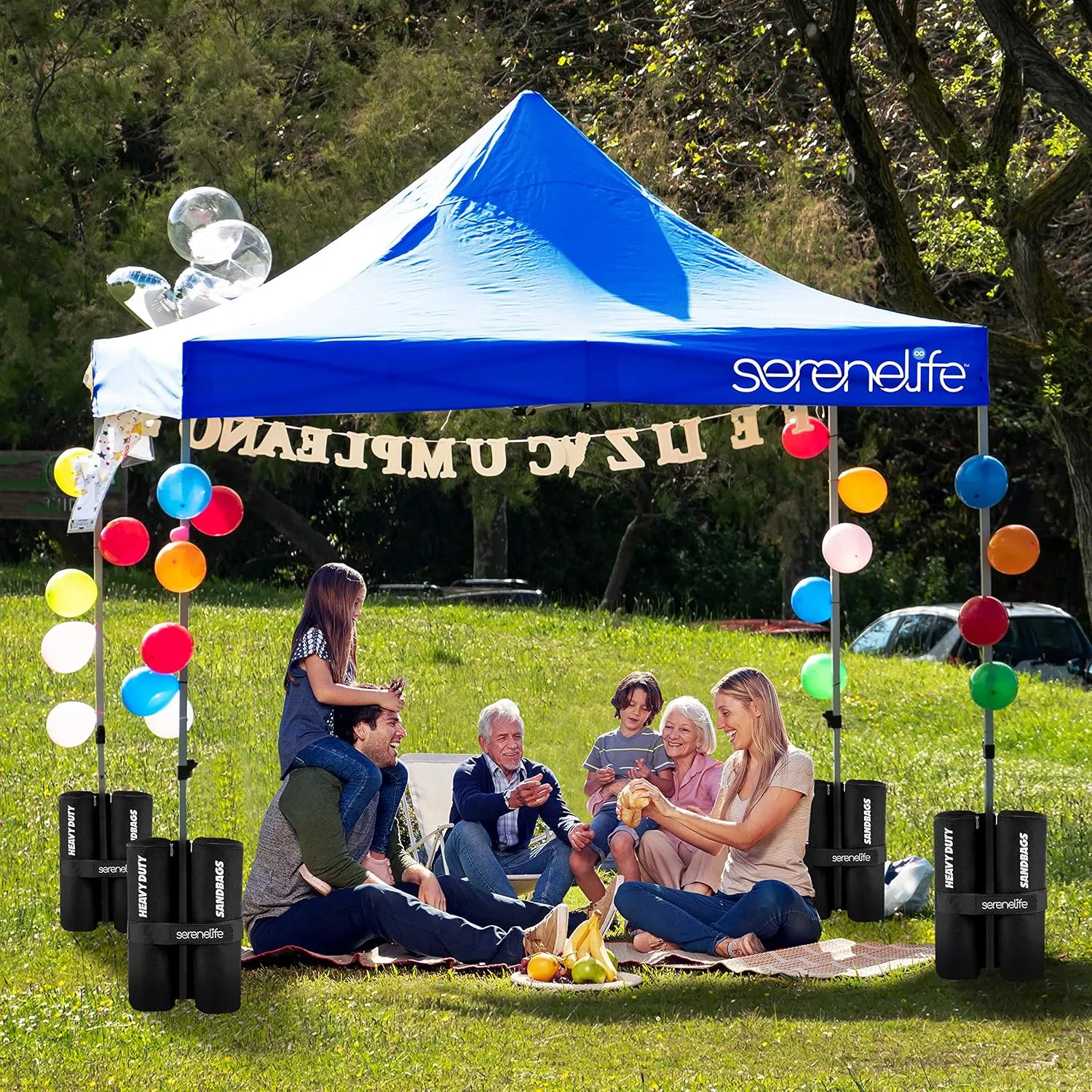 Pop Up Canopy Tent 10x10 - Commercial Instant Shelter Foldable/Collapsible Sun Shade Canopy Pop Up Tent w/Waterproof UV Resistant Top, Portable Carry Bag & Sand Bag - SereneLife SLGZ10BU (Navy Blue)
