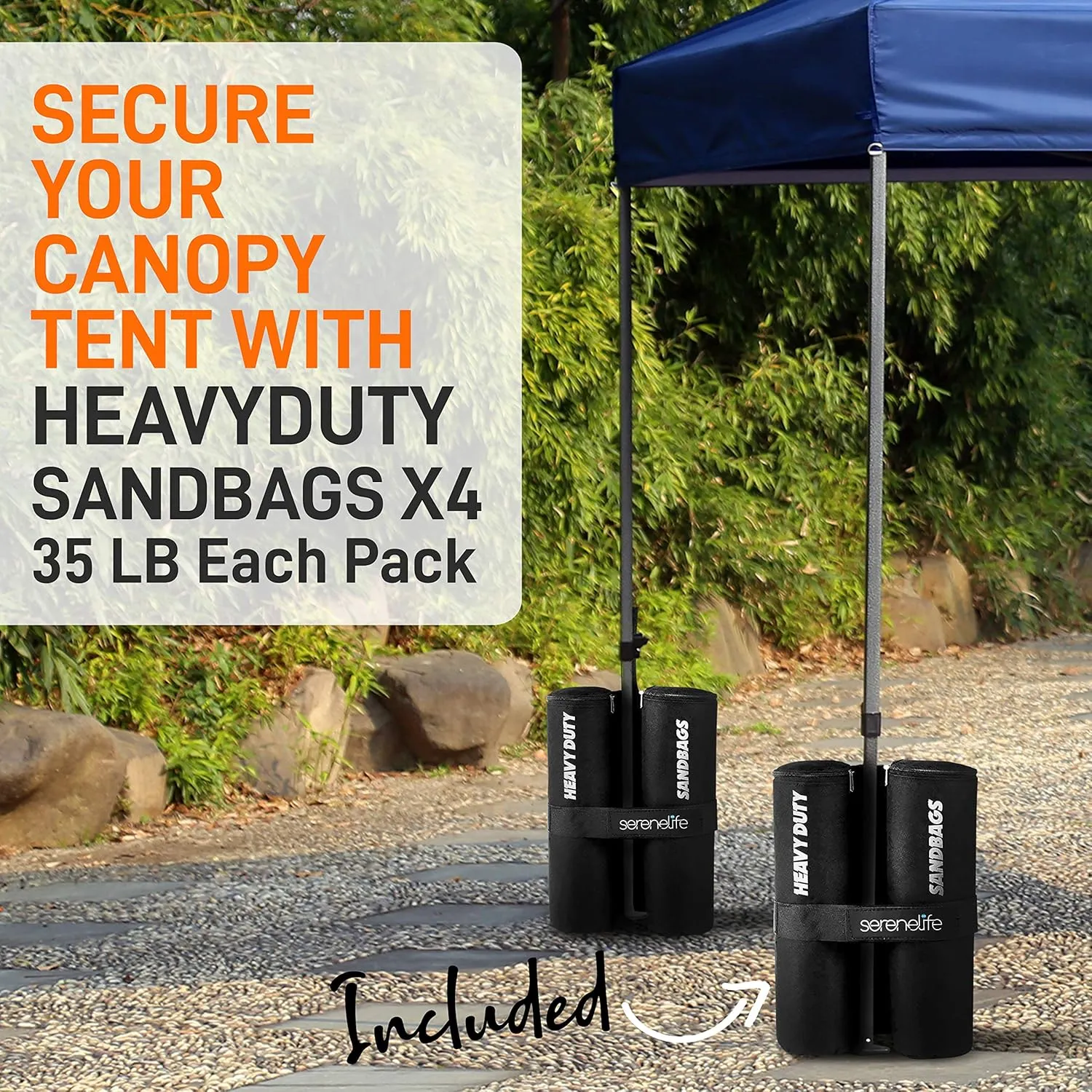 Pop Up Canopy Tent 10x10 - Commercial Instant Shelter Foldable/Collapsible Sun Shade Canopy Pop Up Tent w/Waterproof UV Resistant Top, Portable Carry Bag & Sand Bag - SereneLife SLGZ10BU (Navy Blue)