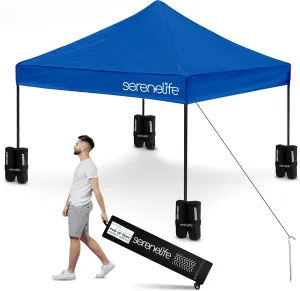 Pop Up Canopy Tent 10x10 - Commercial Instant Shelter Foldable/Collapsible Sun Shade Canopy Pop Up Tent w/Waterproof UV Resistant Top, Portable Carry Bag & Sand Bag - SereneLife SLGZ10BU (Navy Blue)