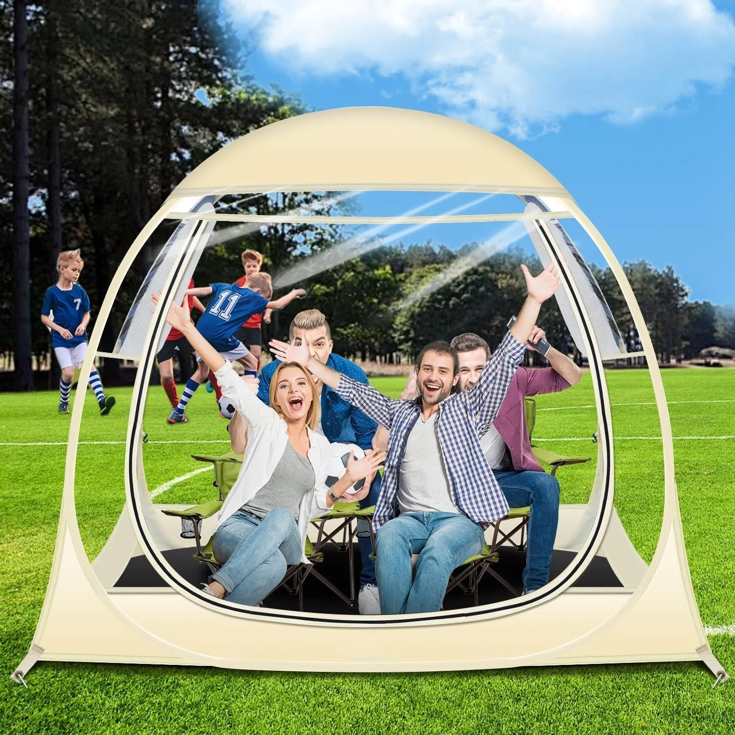 Pop Up Sports Tent, Instant Clear Bubble Tent, with Removable Top Cover, Outdoor All Weather Shelter, for Watching Sports, Cheering, Fishing and Camping 1-4 People (M)