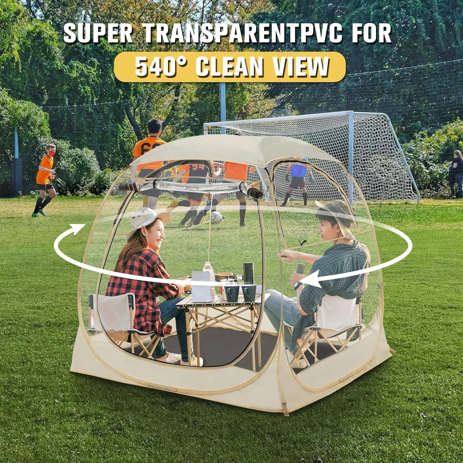Pop Up Sports Tent, Instant Clear Bubble Tent, with Removable Top Cover, Outdoor All Weather Shelter, for Watching Sports, Cheering, Fishing and Camping 1-4 People (M)