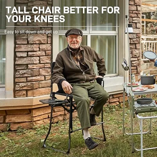 Portable 30.7" Seat Height Tall Folding Camping Chair Directors Chair w/ Side Table