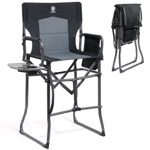 Portable 30.7" Seat Height Tall Folding Camping Chair Directors Chair w/ Side Table