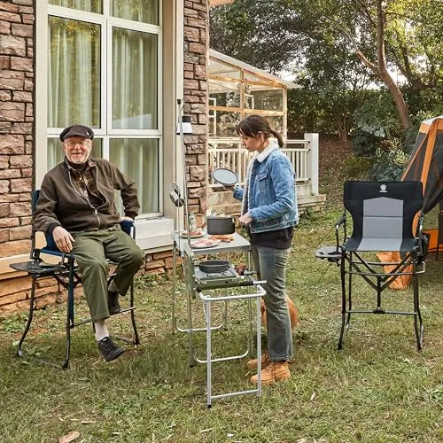 Portable 30.7" Seat Height Tall Folding Camping Chair Directors Chair w/ Side Table