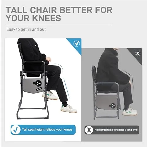 Portable 30.7" Seat Height Tall Folding Camping Chair Directors Chair w/ Side Table
