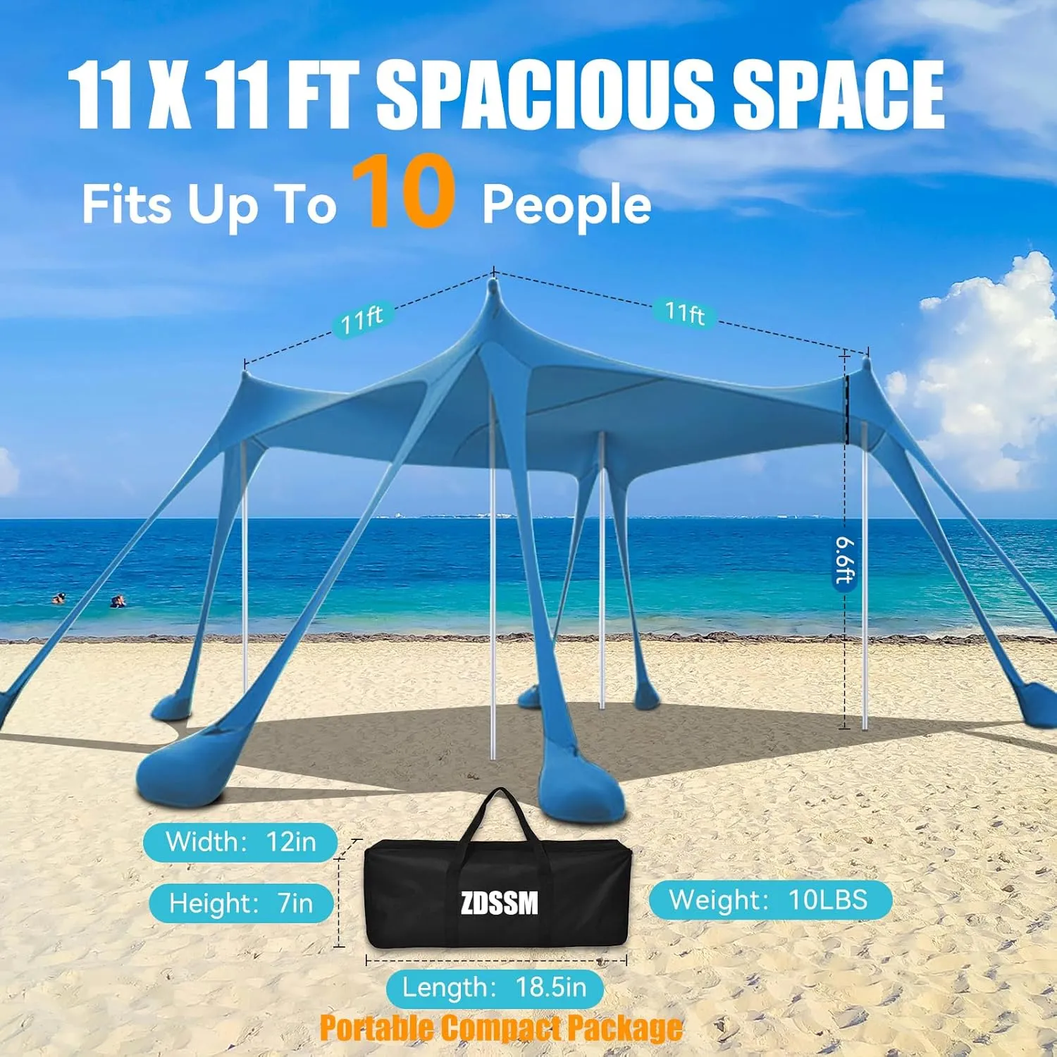 Portable Beach Tent Sun Shelter UV Protection Beach Canopy Sun Shade for Camping, Family Tent, Quick Setup Outdoor Shade Canopy(Light Blue)