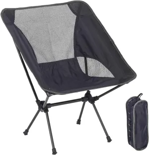 Portable Camping Chair, Lightweight Foldable Outdoor Chair for Hiking Beach Lawn, Max Load 220 lbs, Aircraft Grade 7075 Aluminum, Compact Backing, Black