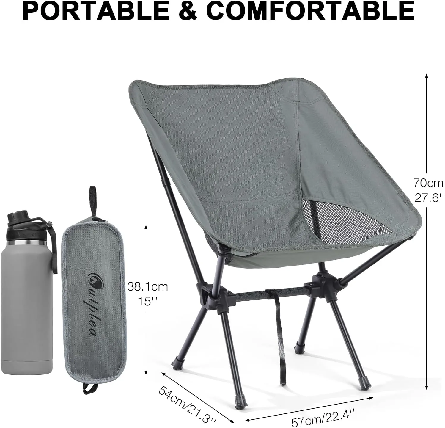 Portable Camping Chairs Men Women, Folding Backpacking Camping Chairs for Adult, Compact Small Beach Chair, Lightweight Camp Chair for Travel Hiking, Grey
