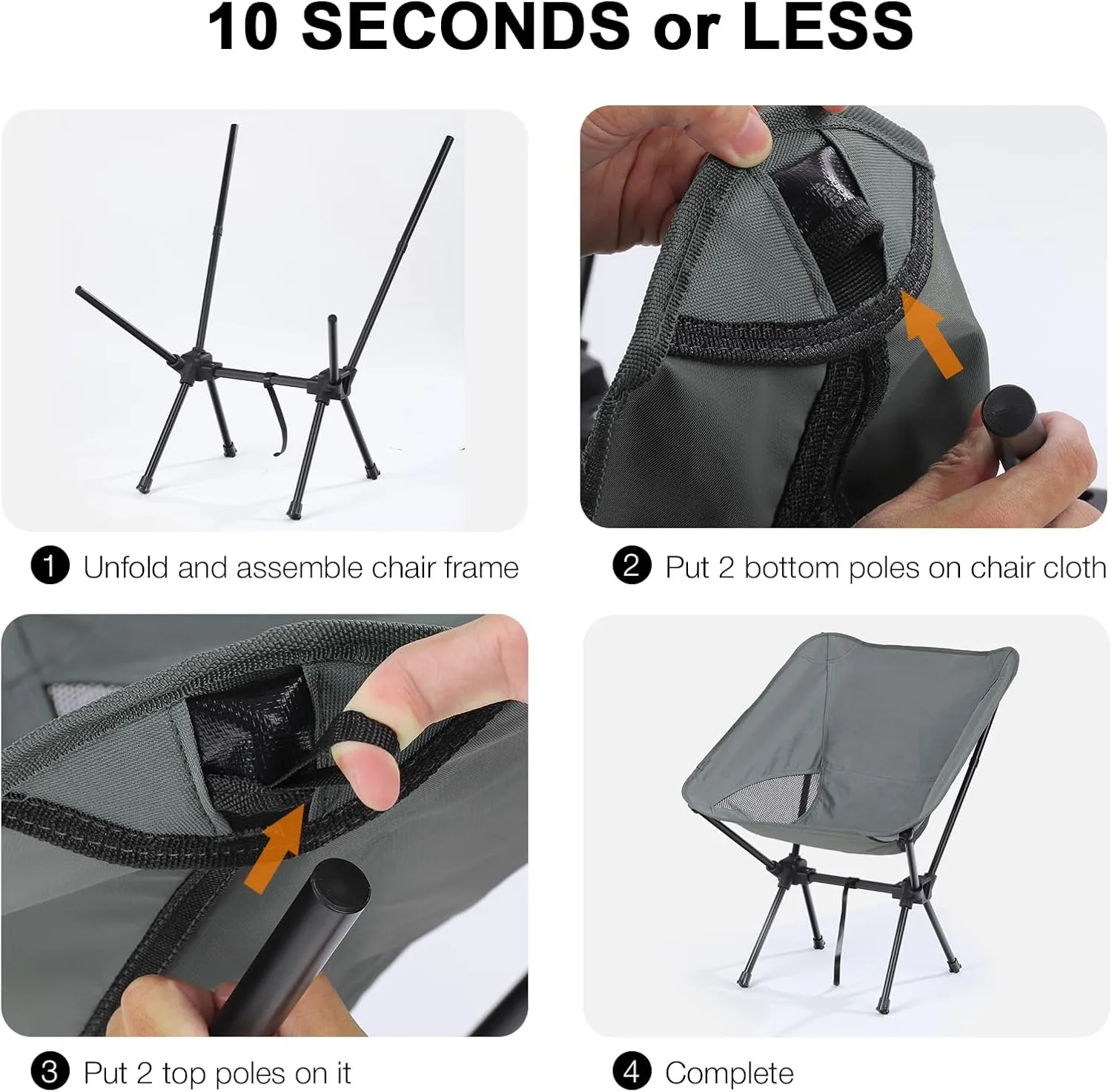 Portable Camping Chairs Men Women, Folding Backpacking Camping Chairs for Adult, Compact Small Beach Chair, Lightweight Camp Chair for Travel Hiking, Grey