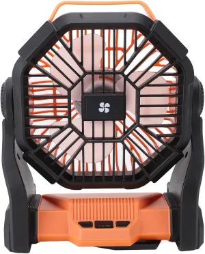 Portable Camping Fan for Tent with LED Lantern, USB Rechargeable Battery Operated Outdoor Fan with Hanging Hook, 90° Rotation, Quiet Cooling Fan for Travel Fishing (Orange)