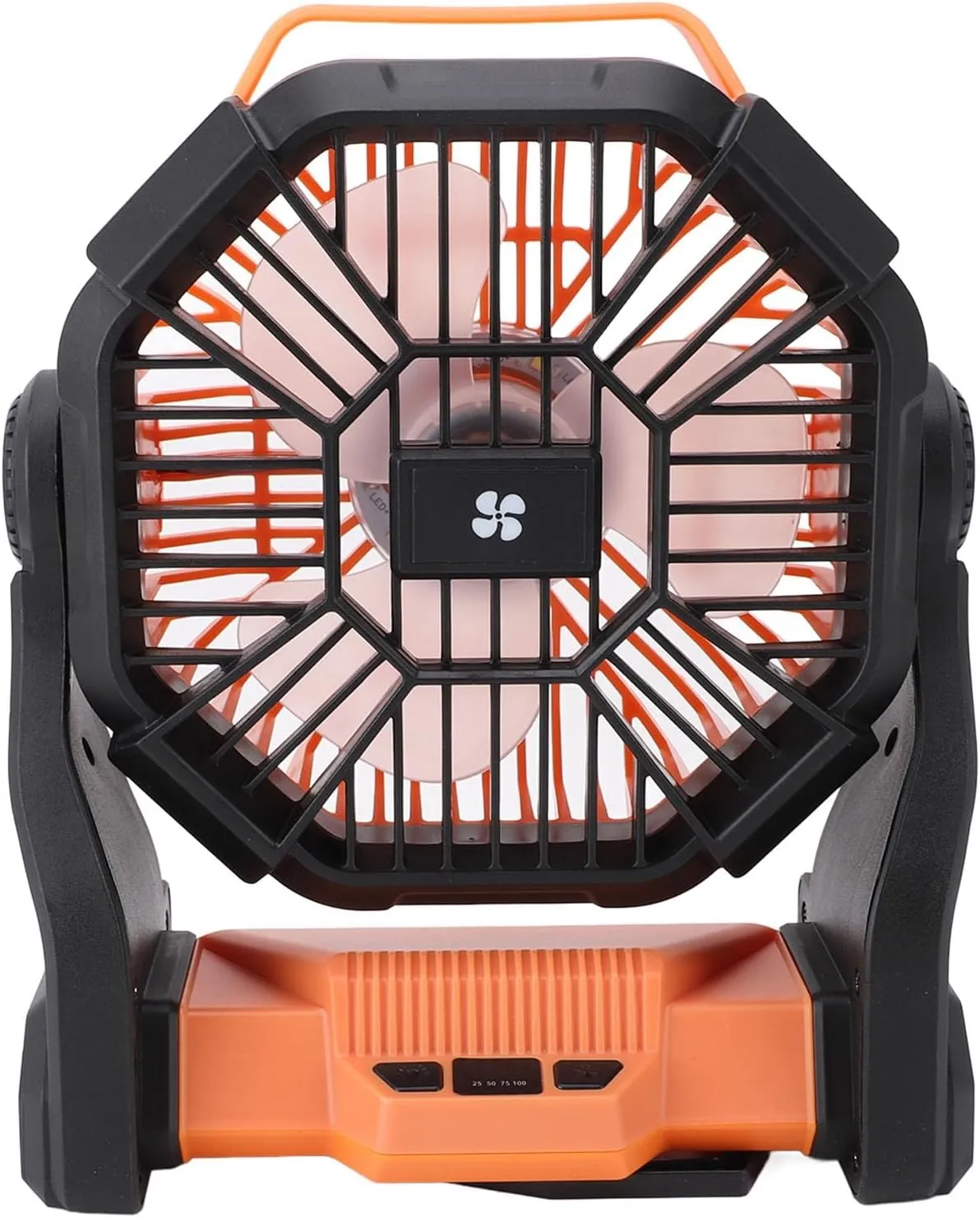 Portable Camping Fan for Tent with LED Lantern, USB Rechargeable Battery Operated Outdoor Fan with Hanging Hook, 90° Rotation, Quiet Cooling Fan for Travel Fishing (Orange)