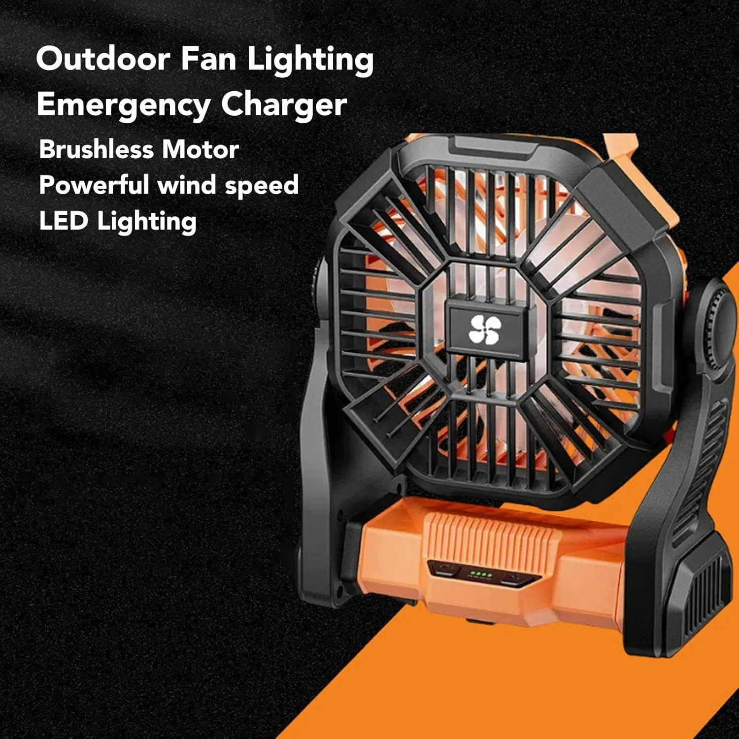 Portable Camping Fan for Tent with LED Lantern, USB Rechargeable Battery Operated Outdoor Fan with Hanging Hook, 90° Rotation, Quiet Cooling Fan for Travel Fishing (Orange)
