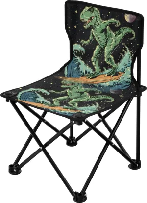 Portable Camping Folding Chairs Foldable Chair Small Cool Dinosaur in Space Lightweight Backpacking Outdoor Outside Fishing