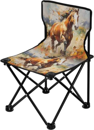 Portable Camping Folding Chairs Foldable Chair Small Horse Painting 1 Lightweight Backpacking Outdoor Outside Fishing