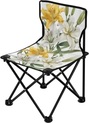 Portable Camping Folding Chairs Foldable Chair Small Lily Flowers White Yellow Lightweight Backpacking Outdoor Outside Fishing