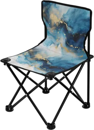 Portable Camping Folding Chairs Foldable Chair Small Marble Blue White Lightweight Backpacking Outdoor Outside Fishing