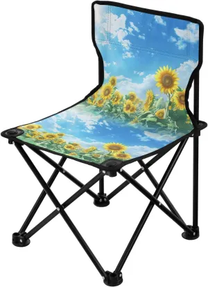 Portable Camping Folding Chairs Foldable Chair Small Sunflower Blue Sky Lightweight Backpacking Outdoor Outside Fishing