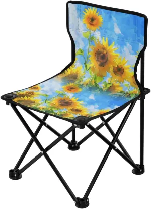 Portable Camping Folding Chairs Foldable Chair Small Sunflowers Watercolor Painting Lightweight Backpacking Outdoor Outside Fishing