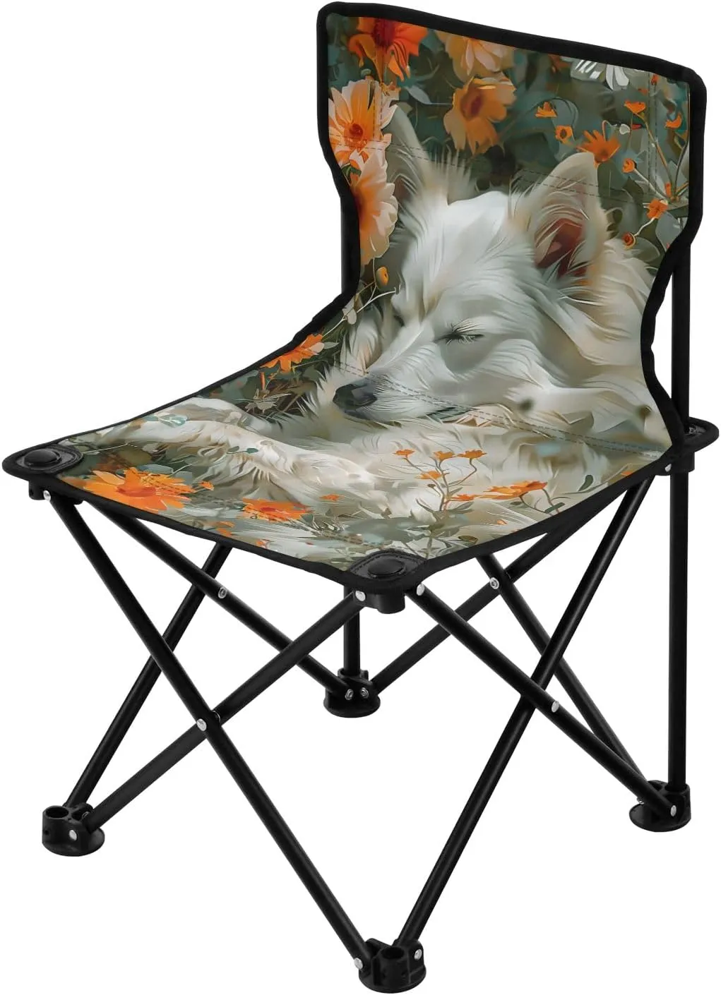 Portable Camping Folding Chairs Foldable Chair Small White Dog Flowers Lightweight Backpacking Outdoor Outside Fishing