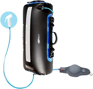 Portable Camping Outdoor Shower Bag BPA-Free 5 Gallons/20L Solar Heating Camp Leak Proof Shower Bag with Thermometer High Pressure Foot Pump kit for Camping Road Travel