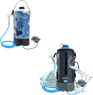 Portable Camping Shower Bag - 10L/2.2 Gallons and 12L/3.17 Gallons Solar Shower Water Bag with Foot Pump, Hose and Shower Head - Camp Shower for