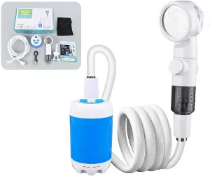 Portable Camping Shower Outdoor Camp Shower Pump, Rechargeable Outdoor Shower Head Sprayer with Digital Display, Rechargeable Electric Shower Pump for Camping Travel Car Washing (Blue 1pc)