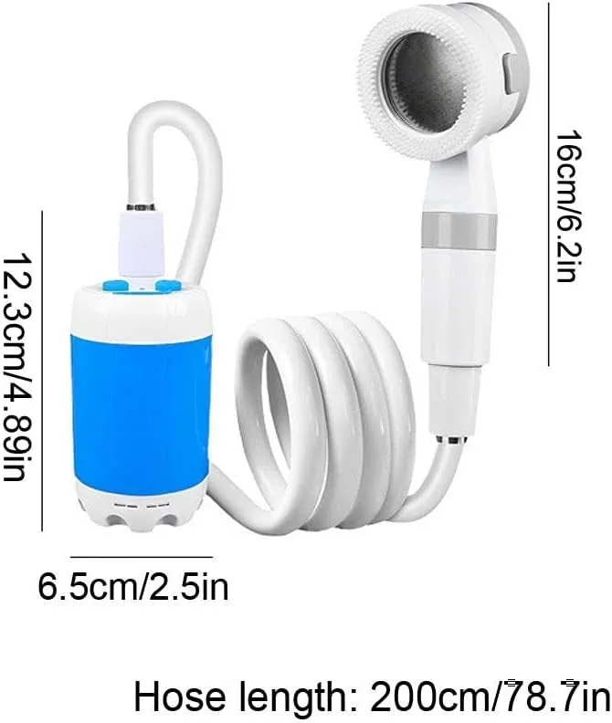 Portable Camping Shower Outdoor Camp Shower Pump, Rechargeable Outdoor Shower Head Sprayer with Digital Display, Rechargeable Electric Shower Pump for Camping Travel Car Washing (Blue 1pc)