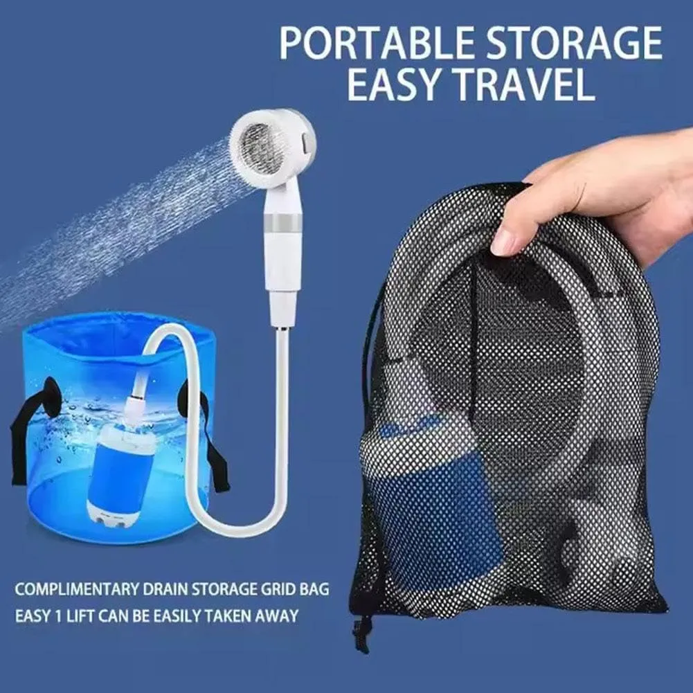 Portable Camping Shower Outdoor Camp Shower Pump, Rechargeable Outdoor Shower Head Sprayer with Digital Display, Rechargeable Electric Shower Pump for Camping Travel Car Washing (Blue 1pc)