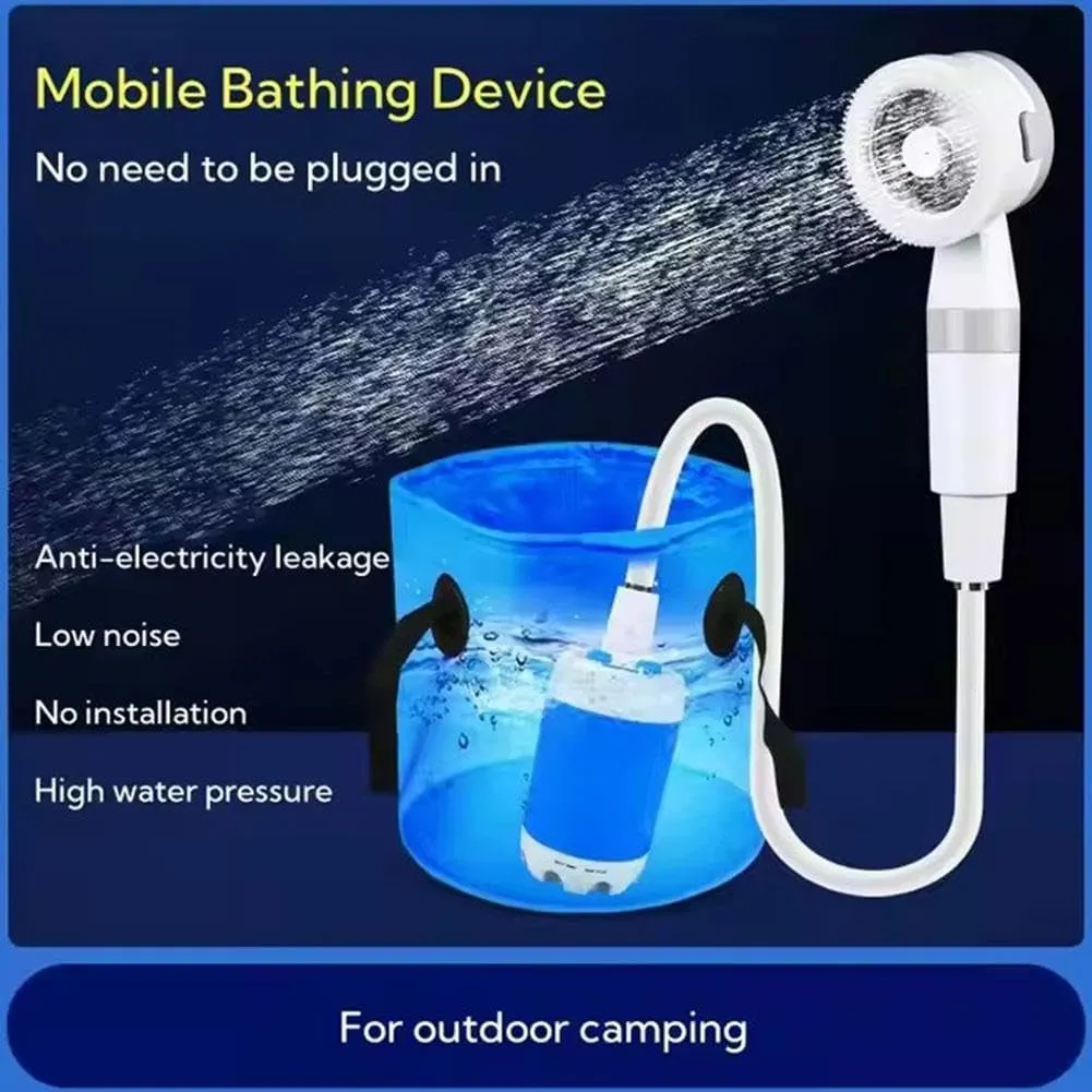 Portable Camping Shower Outdoor Camp Shower Pump, Rechargeable Outdoor Shower Head Sprayer with Digital Display, Rechargeable Electric Shower Pump for Camping Travel Car Washing (Blue 1pc)