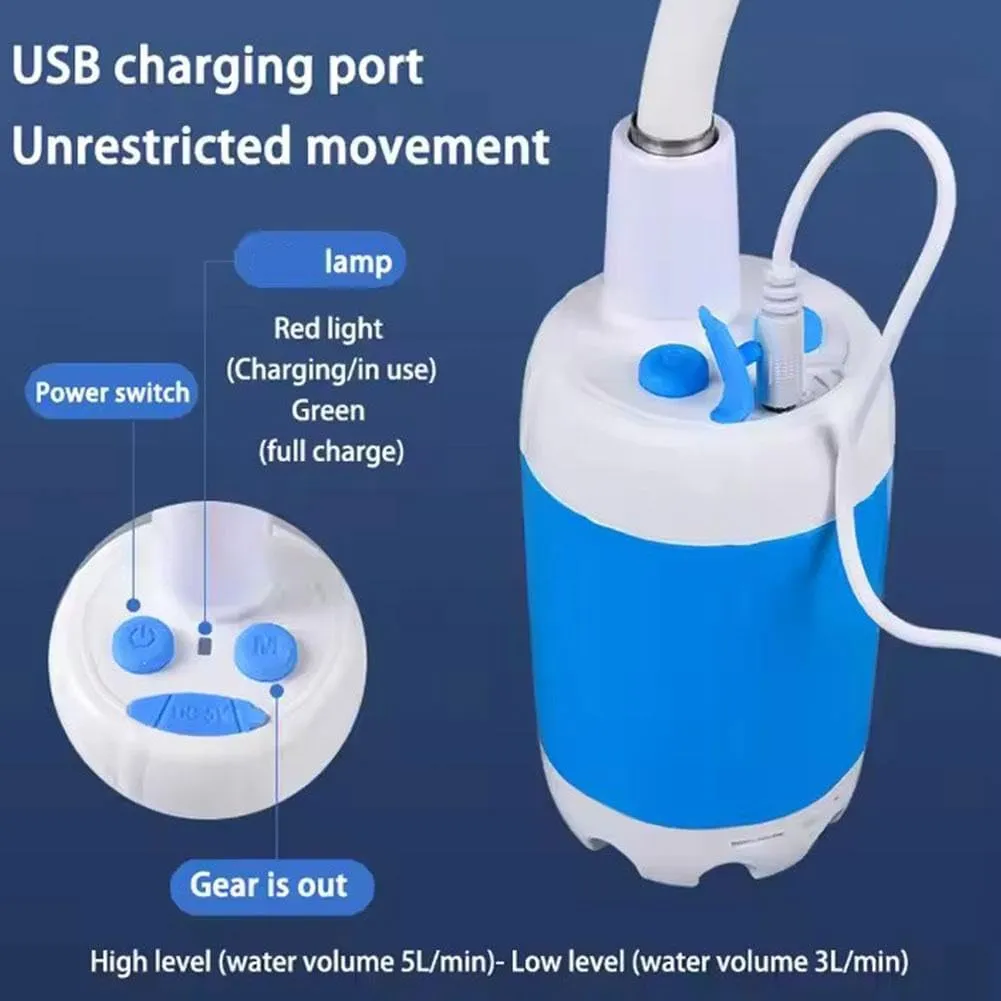 Portable Camping Shower Outdoor Camp Shower Pump, Rechargeable Outdoor Shower Head Sprayer with Digital Display, Rechargeable Electric Shower Pump for Camping Travel Car Washing (Blue 1pc)