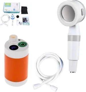 Portable Camping Shower Outdoor Camp Shower Pump, Upgrade Rechargeable Electric Shower Pump, USB Rechargeable 2 Spray Modes Waterproof Electric for Camping (Orange)