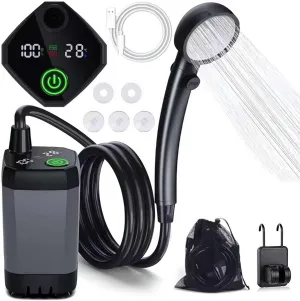 Portable Camping Shower,6000mAh Rechargeable Outdoor Shower Pump with LED Display,4 Spray Modes, IPX7 Waterproof Outdoor Camp Pump for Hiking for Hiking, Travel, Car, Pet