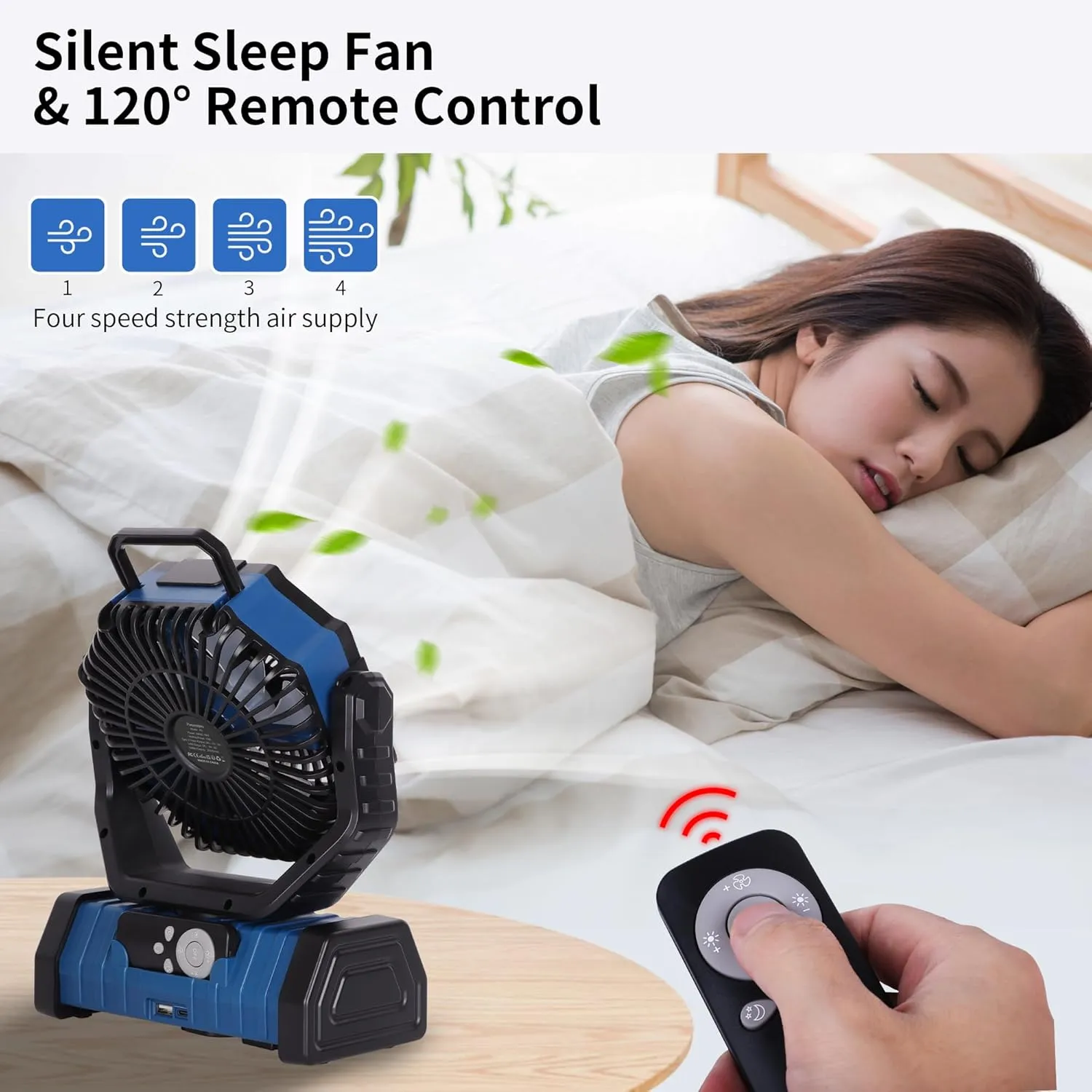 Portable Fan Battery Powered,20000mAh Rechargeable Camping Fan Battery Operated with LED Lantern,Auto-Oscillating USB Personal Cordless Battery Fans Portable Tent Travel & Hanging Hook (Blue)