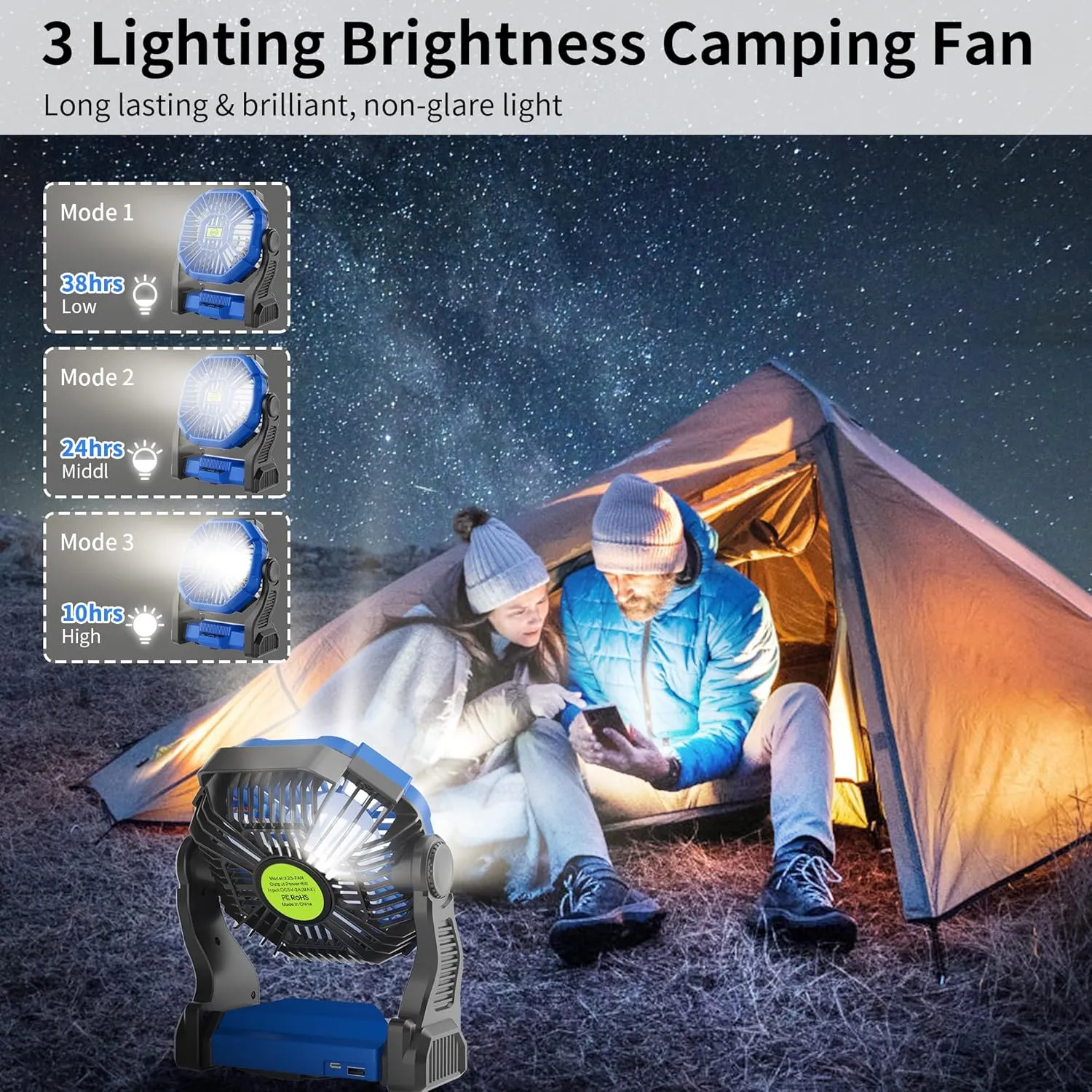 Portable Fan Rechargeable，270° Rotating Portable Cordless Battery Powered Camping Fan Rechargeable, USB Desk Personal Outdoor Camping Fans for Tents,Travel X23 Blue