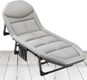 Portable Folding Camping Cot, Adjustable 4-Position Chaise Lounge Chair with Mattress, Outdoor Reclining Sleeping Bed for Camping Pool Beach and Patio (Color : Light Gray)
