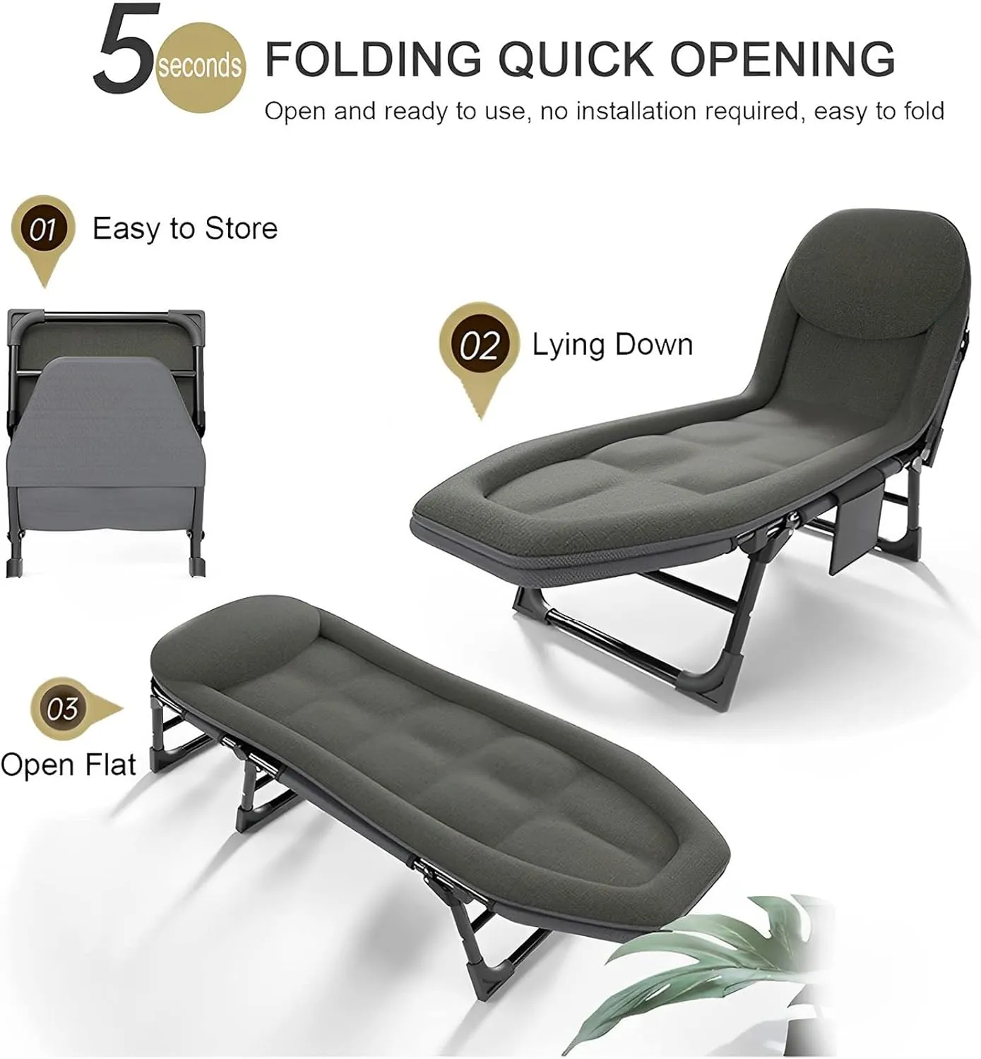 Portable Folding Camping Cot, Adjustable 4-Position Chaise Lounge Chair with Mattress, Outdoor Reclining Sleeping Bed for Camping Pool Beach and Patio (Color : Light Gray)