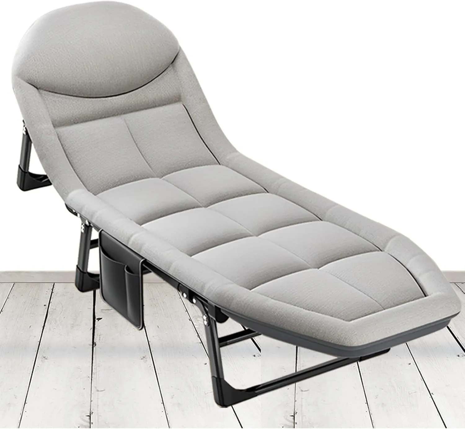 Portable Folding Camping Cot, Adjustable 4-Position Chaise Lounge Chair with Mattress, Outdoor Reclining Sleeping Bed for Camping Pool Beach and Patio (Color : Light Gray)