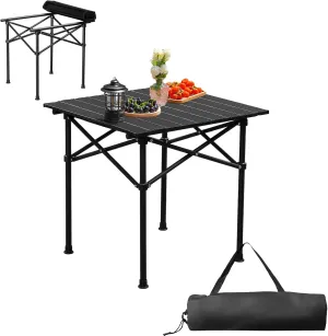 Portable Folding Camping Table Small Camping Side Table That Fold Up Aluminum Lightweight with Carrying Bag for Outdoor Cooking, Picnic, Beach, Backyards, BBQ and Party, 20x20 in, Black