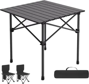 Portable Folding Camping Tables and Chair, Carbon Steel Beach Table with Carry Bag, Camping Essentials for Outdoor Picnic, Camp, Travel (Color : Beige 2 Chairs, Size : 37.4x22.4x19.6in)